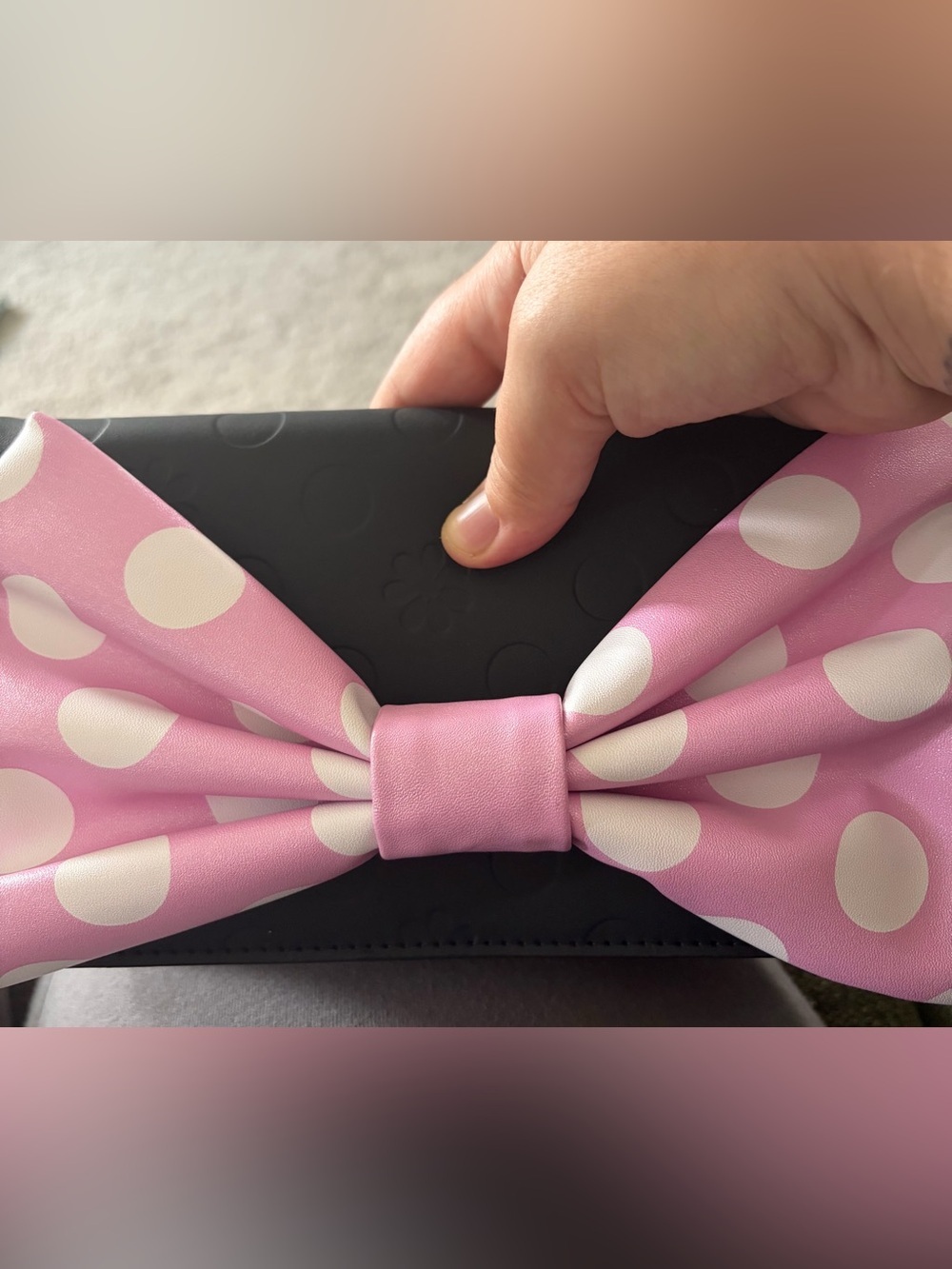 Loungefly Black Mini Bag with Pink & White Polka Dot Bow